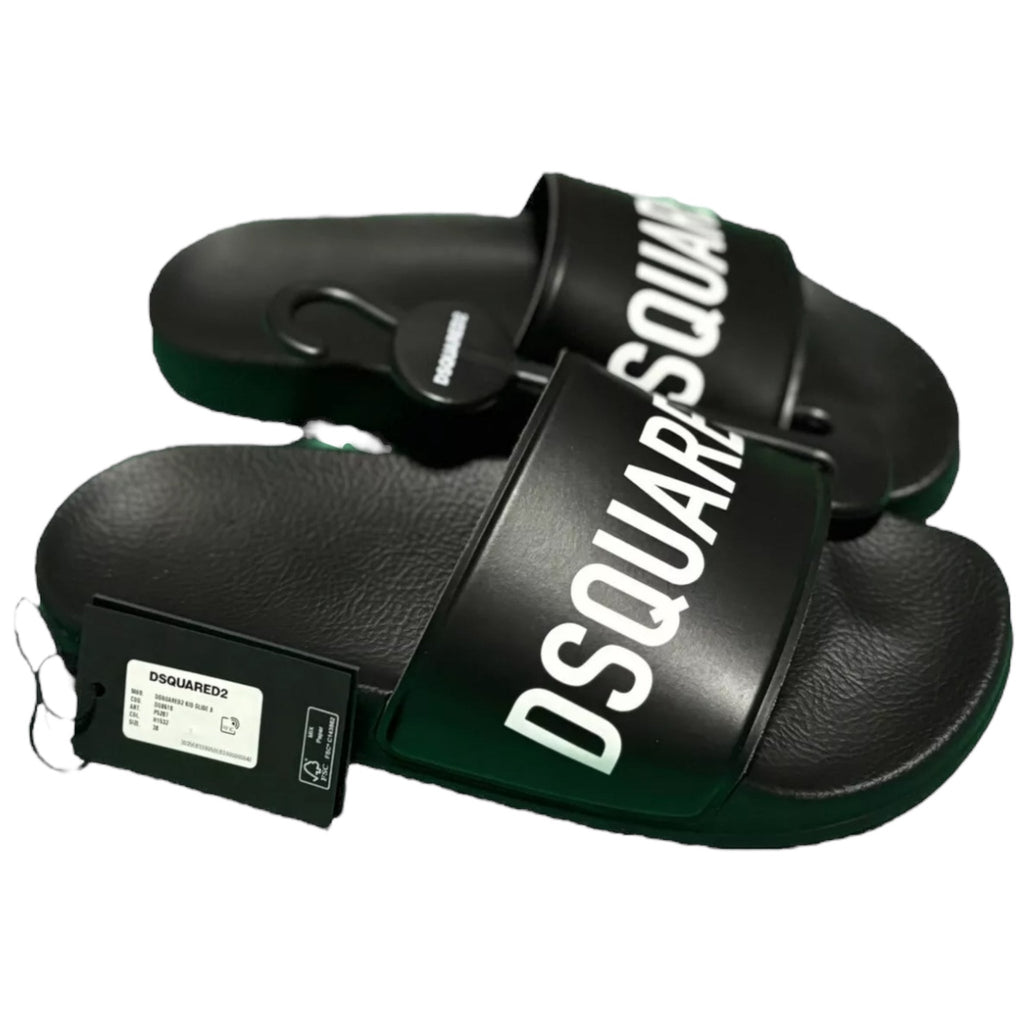 Authentic Dsquared2 Black Sliders for Kids - Size UK 5, EUR 38