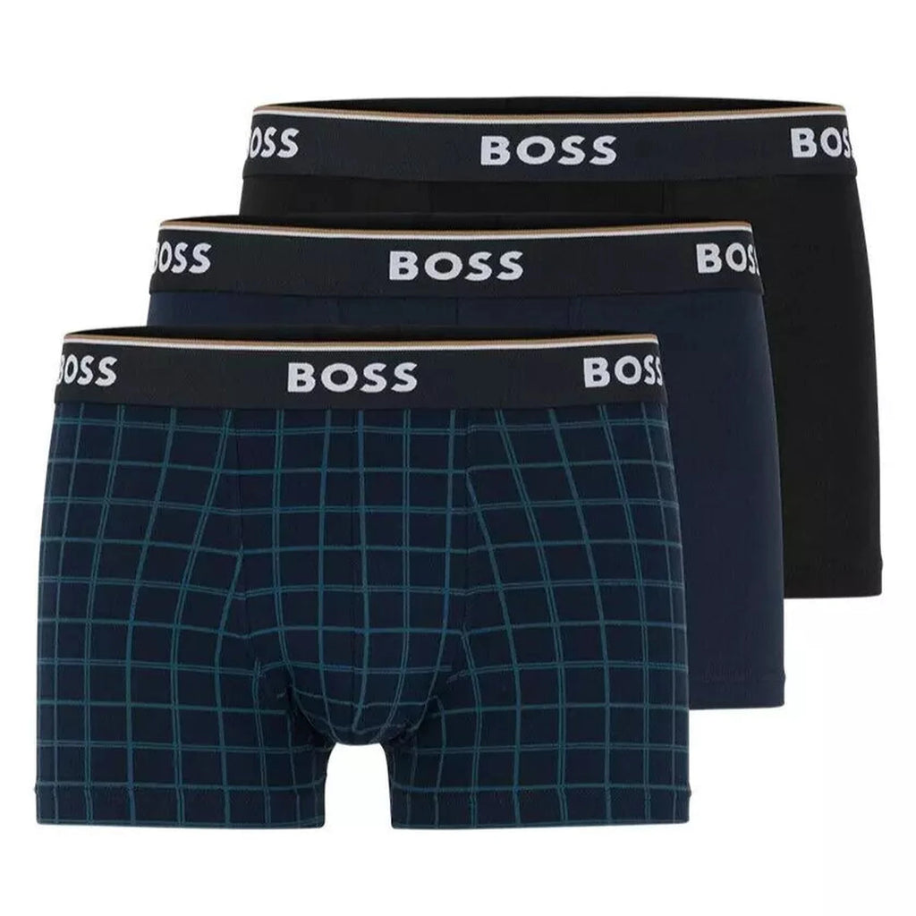 BOSS Men's Blue Stretch-Cotton Trunk Three-Pack