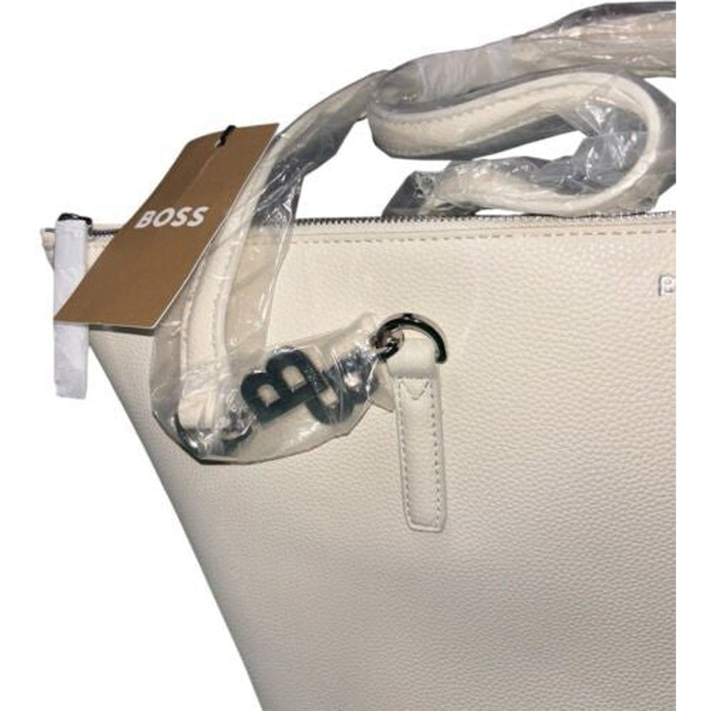 BOSS Women's White Leather Shopper Tote Bag