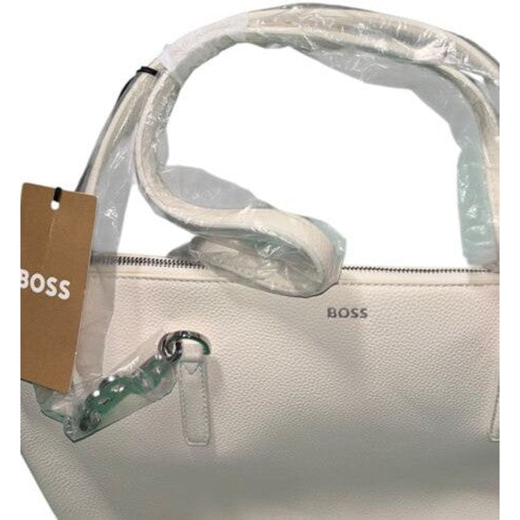 BOSS Women's White Leather Shopper Tote Bag