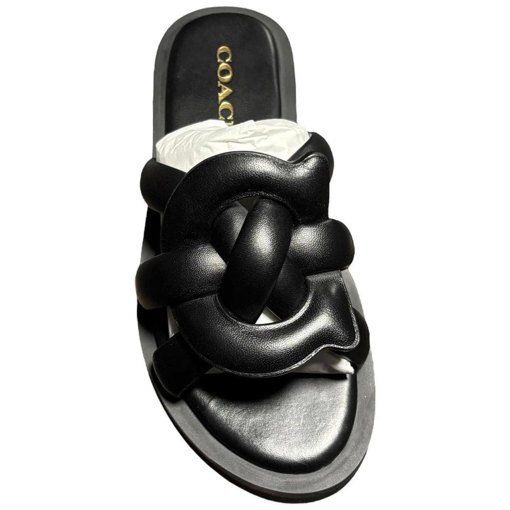 COACH Georgie Black Leather Open Toe Sandals