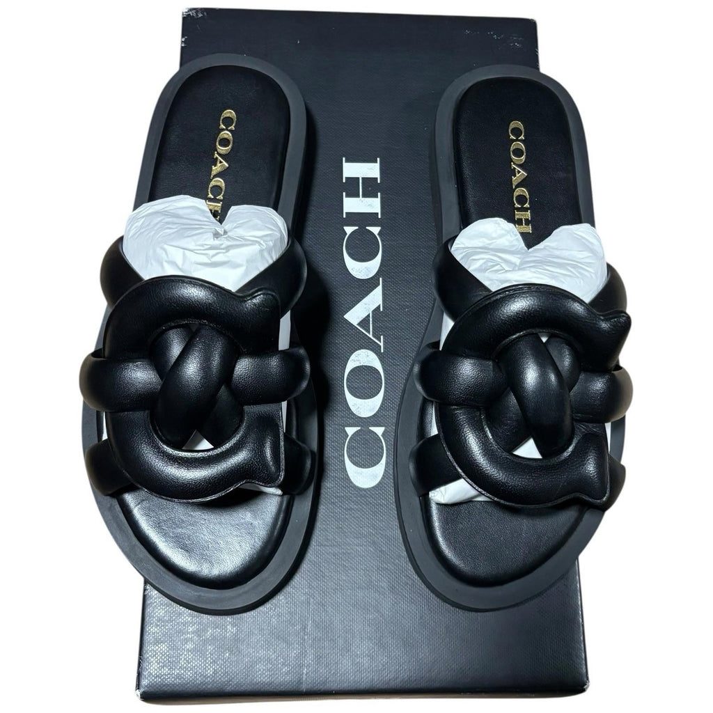 COACH Georgie Black Leather Open Toe Sandals