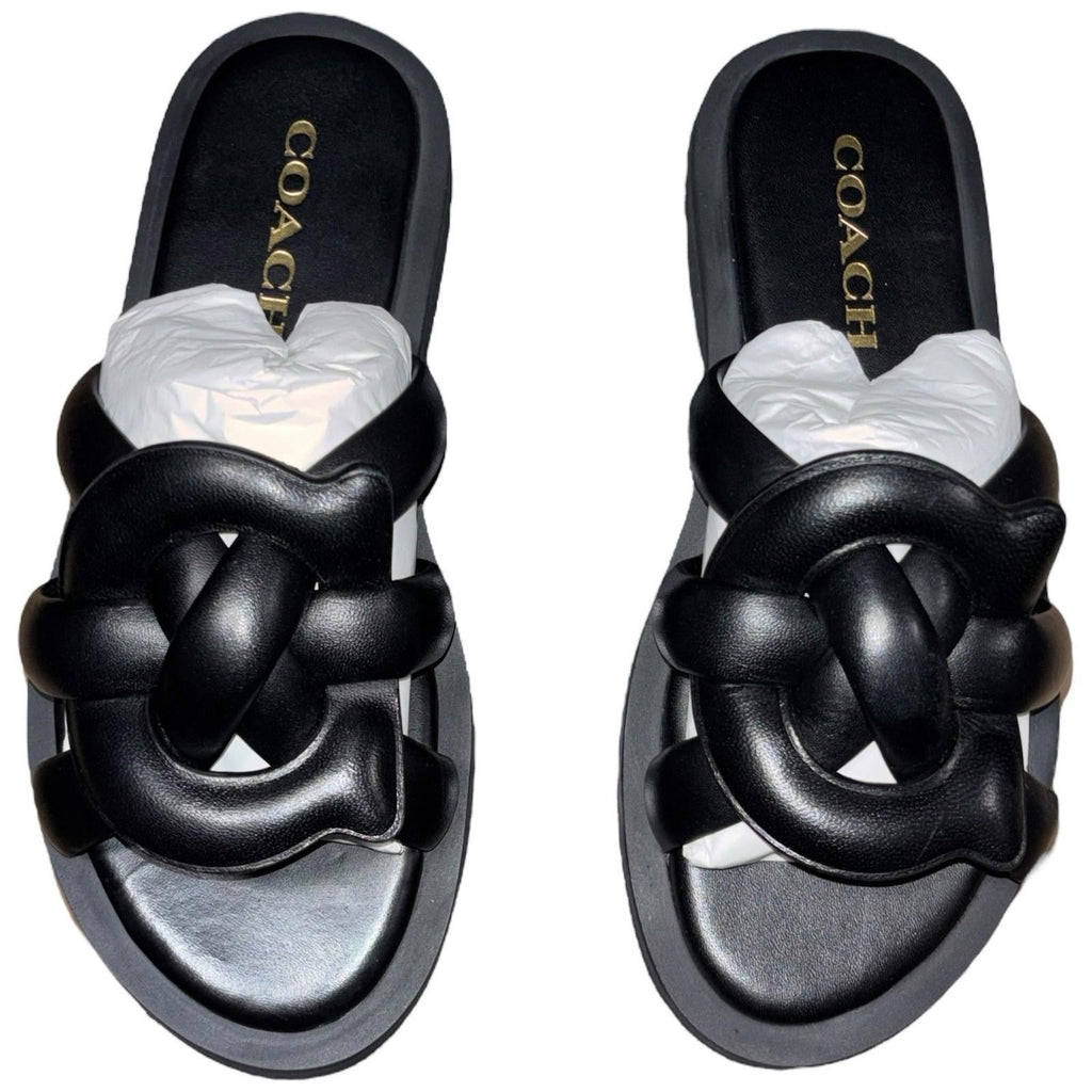 COACH Georgie Black Leather Open Toe Sandals