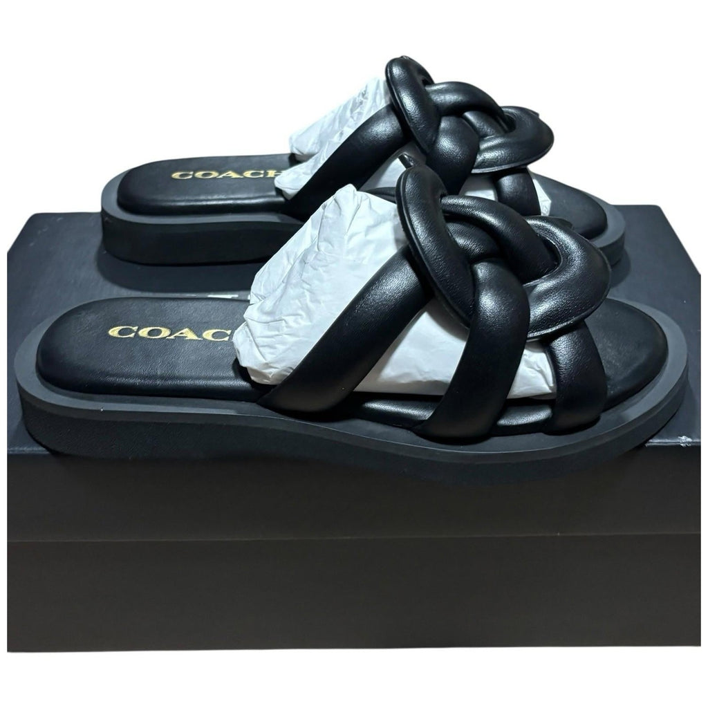 COACH Georgie Black Leather Open Toe Sandals