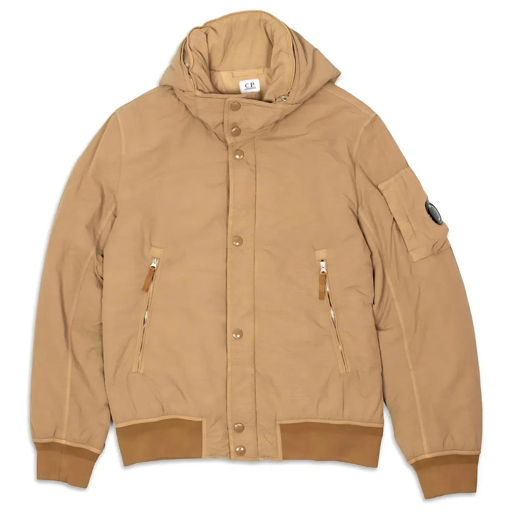 C.P. Company Brown Flat Nylon Brown Bomber Jacket 'Lens'