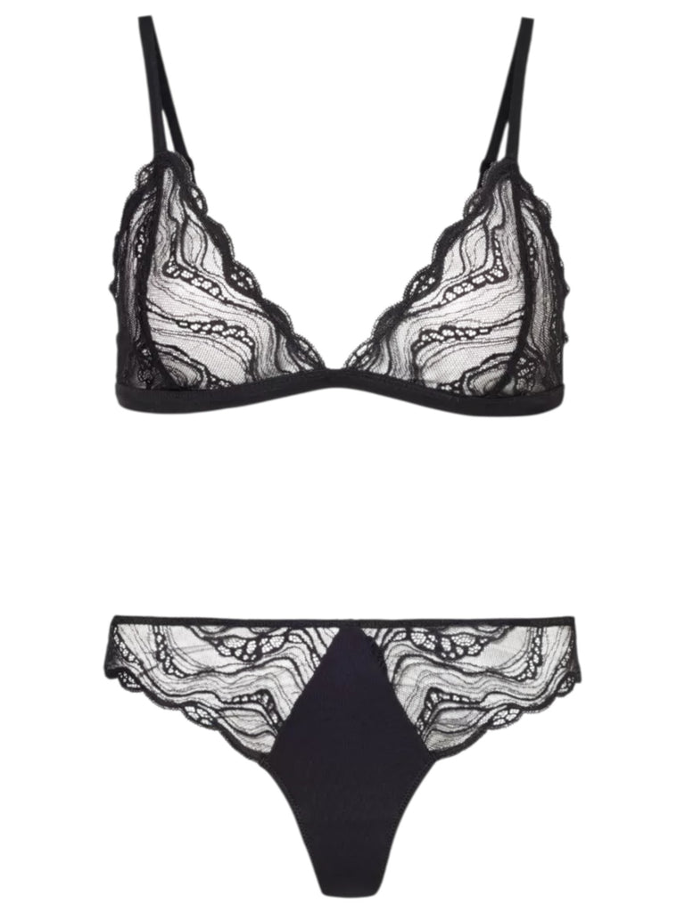 Calvin Klein Black Instinct Woven Triangle Bralette Thong Lingerie Set