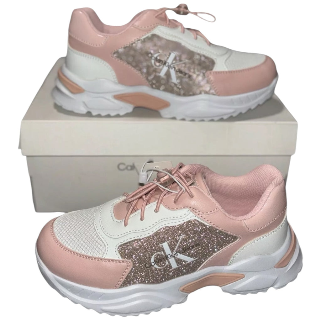 Calvin Klein White and Pink Low Top Trainers Liza