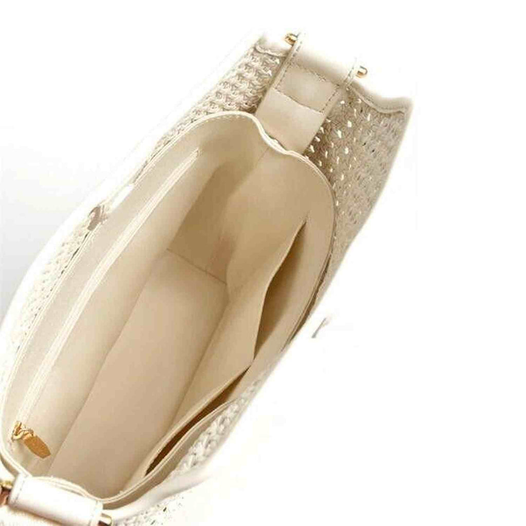 Charles Keith Cecily Woven Large Shoulder Bag - Cream Faux Leather