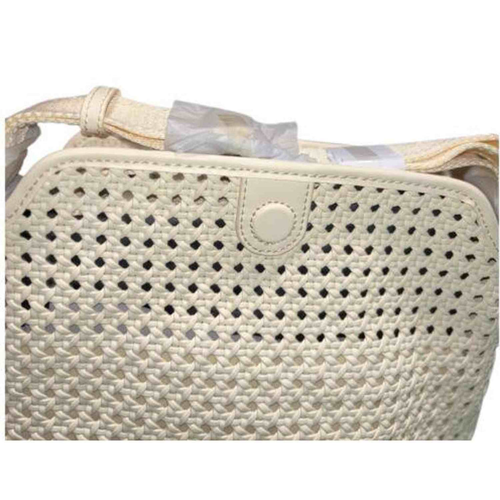 Charles Keith Cecily Woven Large Shoulder Bag - Cream Faux Leather