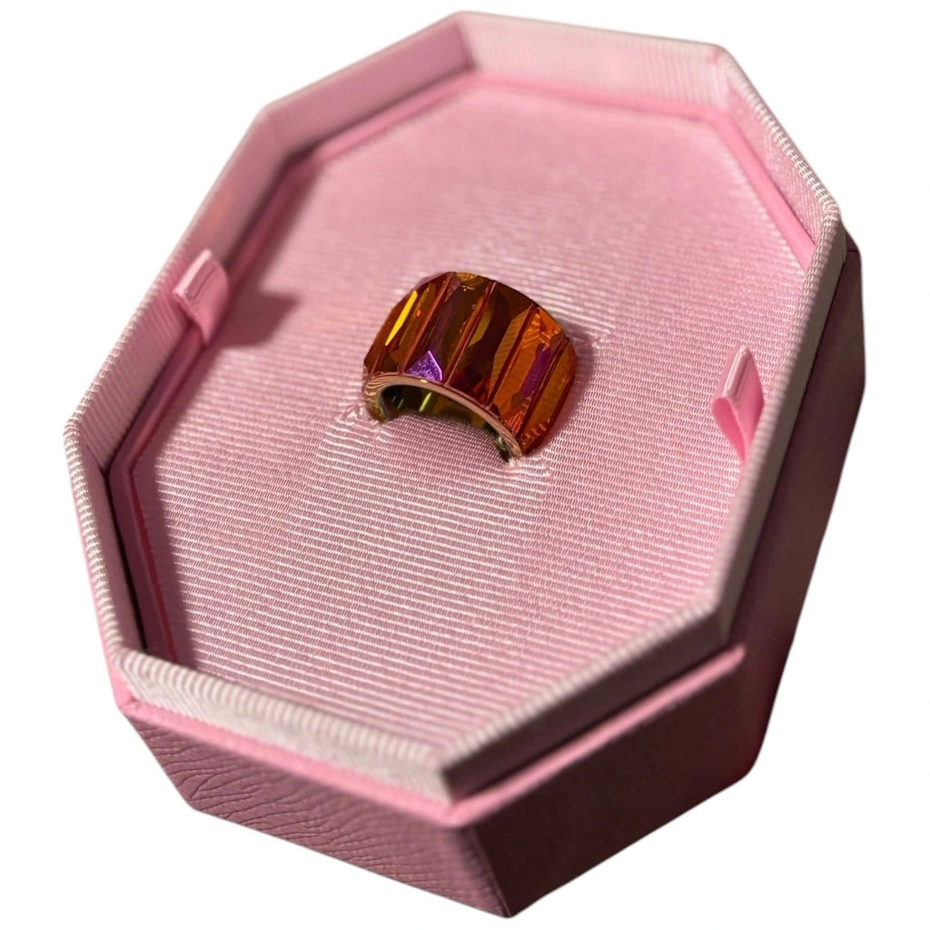 Swarovski Cocktail Ring Baguette Cut Pink Orange
