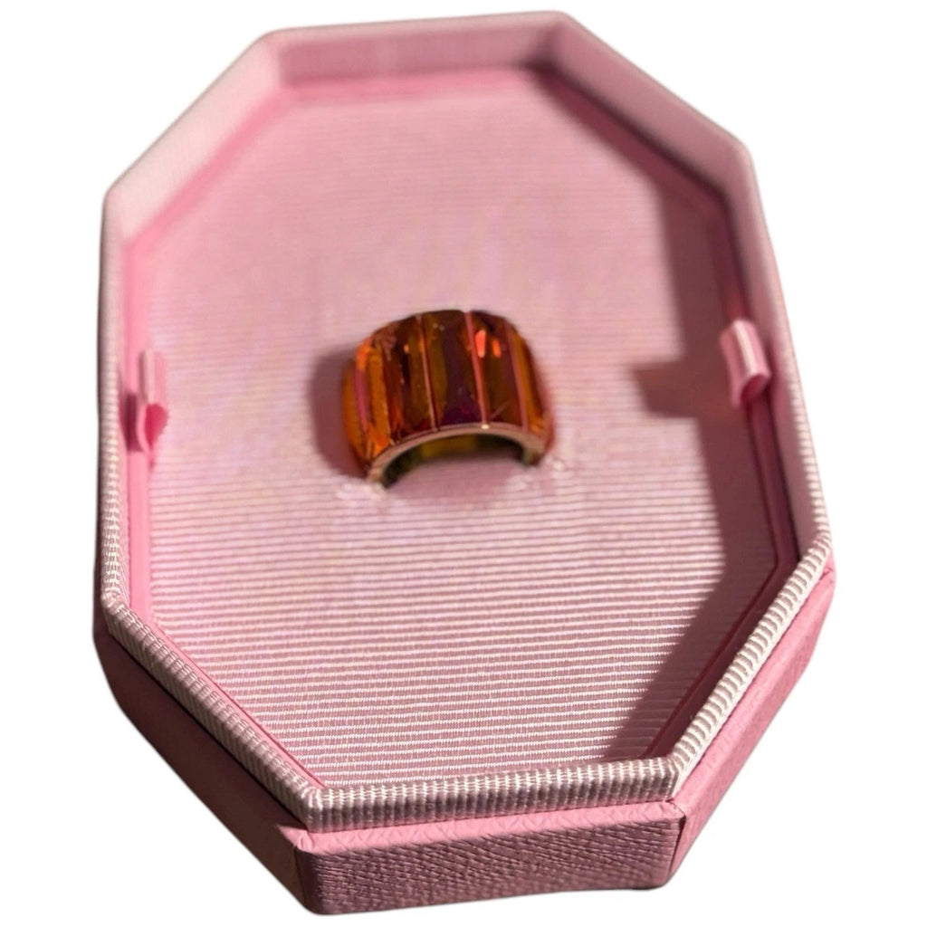 Swarovski Cocktail Ring Baguette Cut Pink Orange