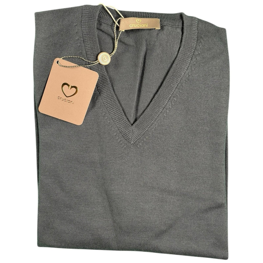 Cruciani Long Sleeve Grey V Neck Sweater