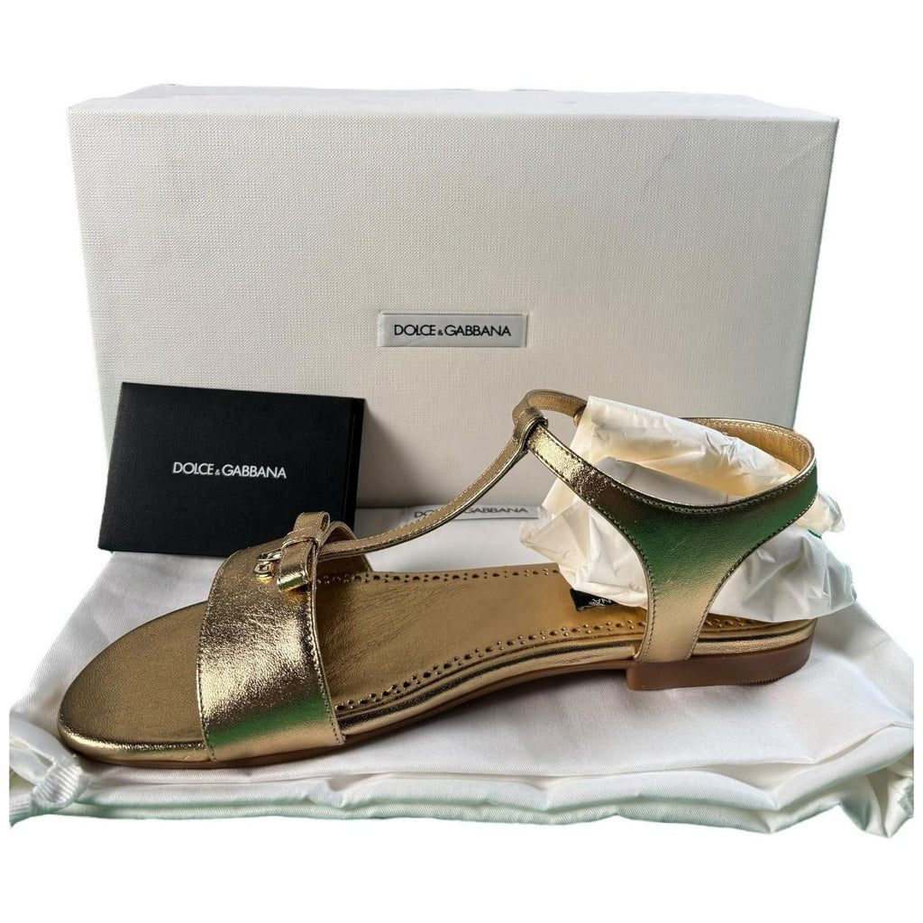 Dolce & Gabbana Girls Leather Sandals Gold