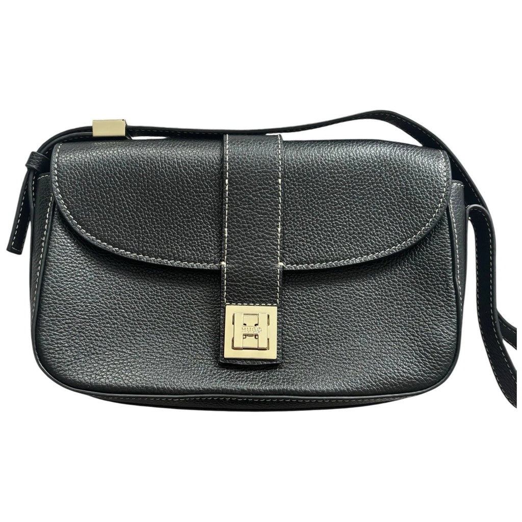 Hugo Black Leather Crossbody Buckle Bag