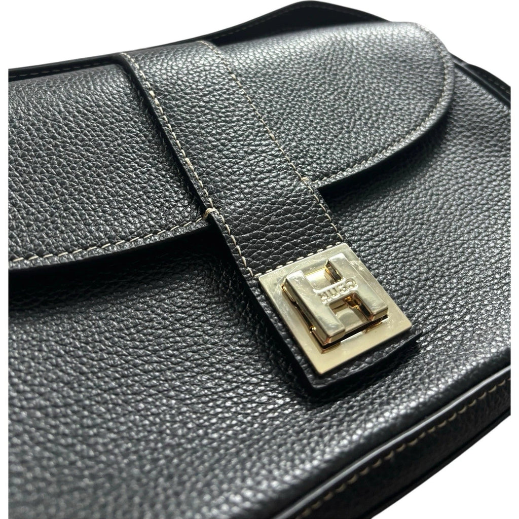 Hugo Black Leather Crossbody Buckle Bag