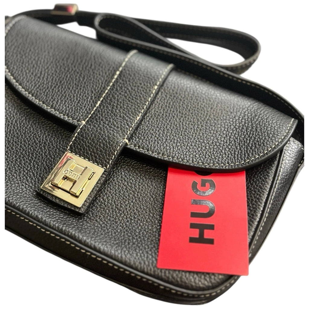 Hugo Black Leather Crossbody Buckle Bag