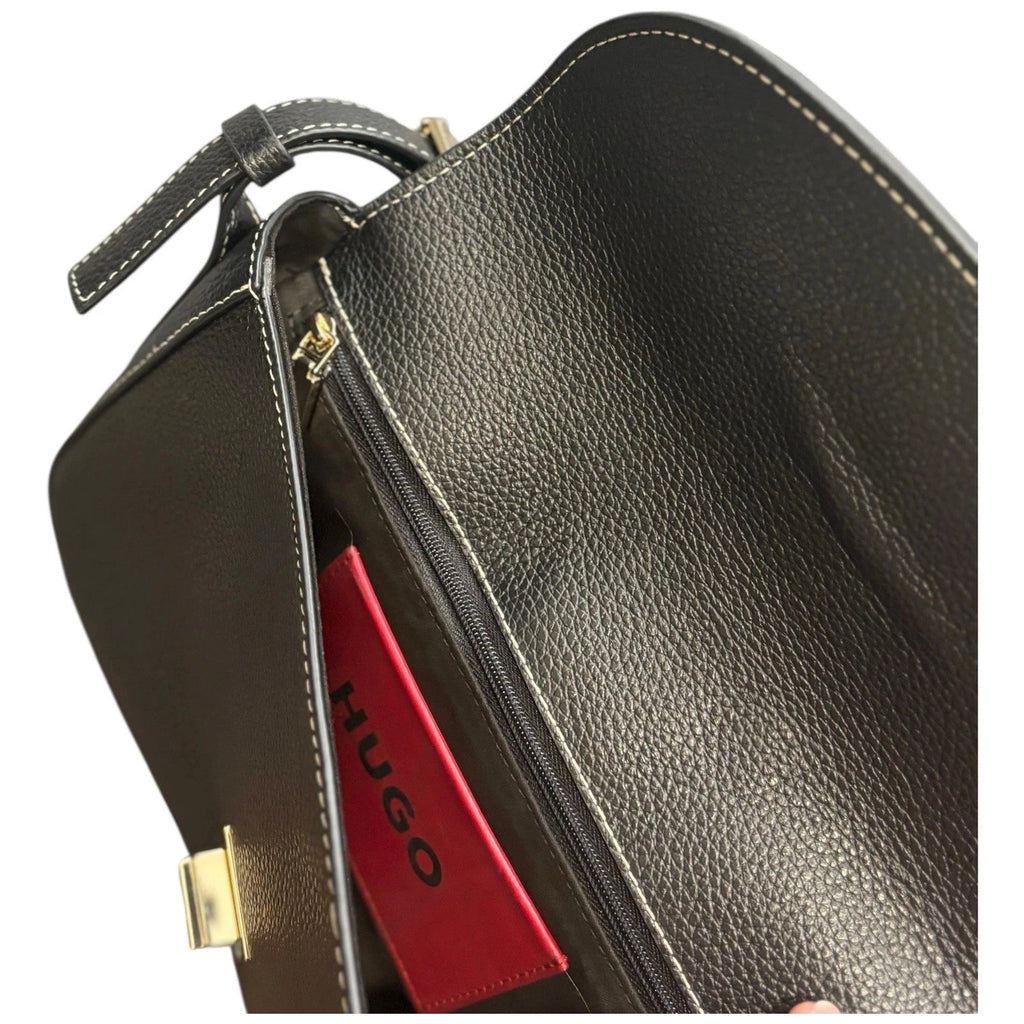 Hugo Black Leather Crossbody Buckle Bag