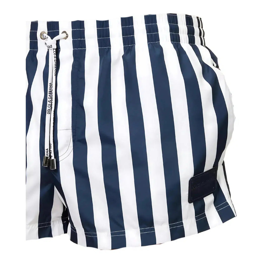 Dolce & Gabbana Men's White Navy Striped Swim Shorts