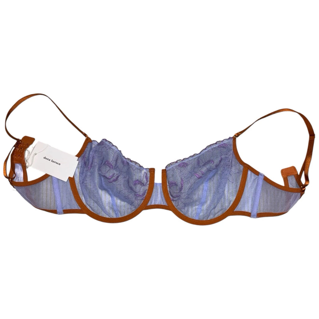 Women's Floral Embroidered Underwired Mesh Bra Purple