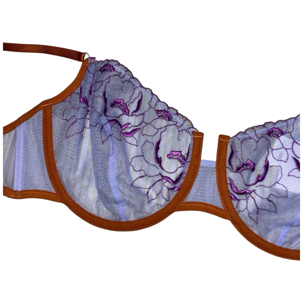 Women's Floral Embroidered Underwired Mesh Bra Purple