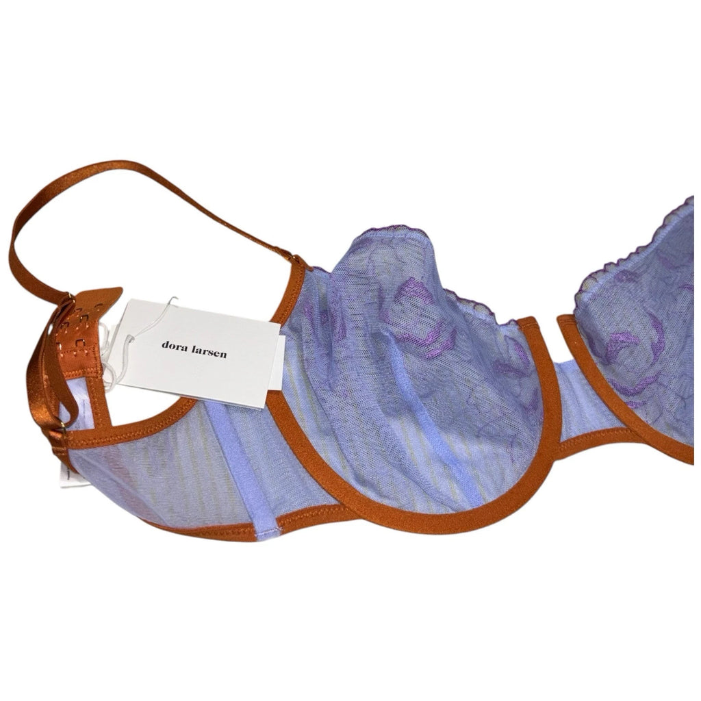 Women's Floral Embroidered Underwired Mesh Bra Purple