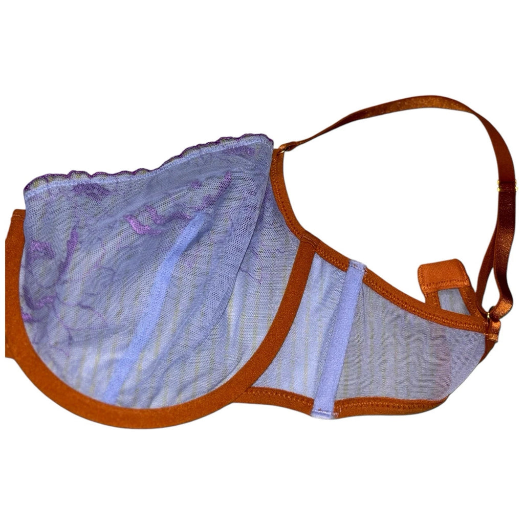 Women's Floral Embroidered Underwired Mesh Bra Purple