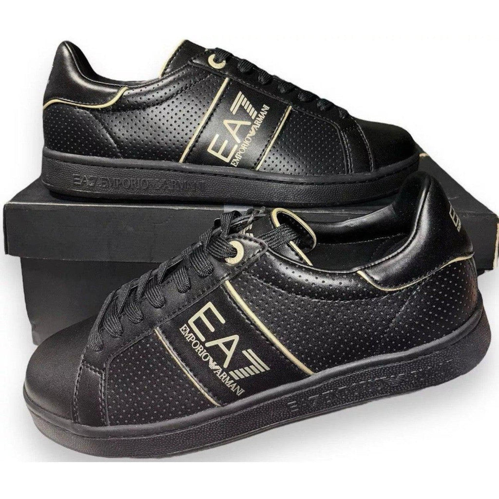 Emporio Armani Black Gold Classic Leather Men's Trainers