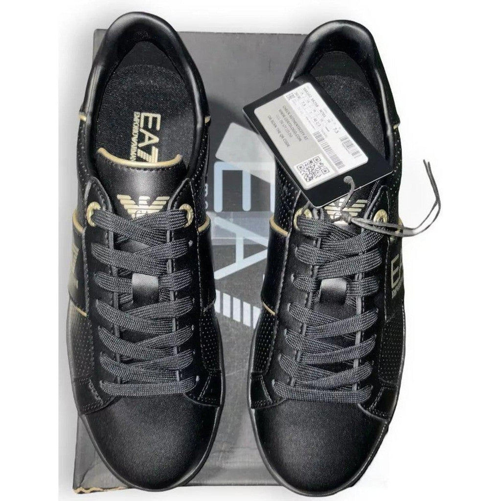 Emporio Armani Black Gold Classic Leather Men's Trainers