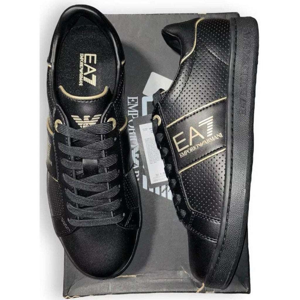 Emporio Armani Black Gold Classic Leather Men's Trainers