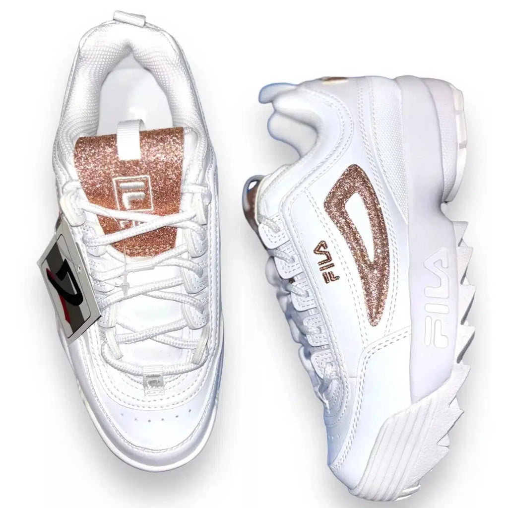 Fila Disruptor White Gold Glitter Trainers