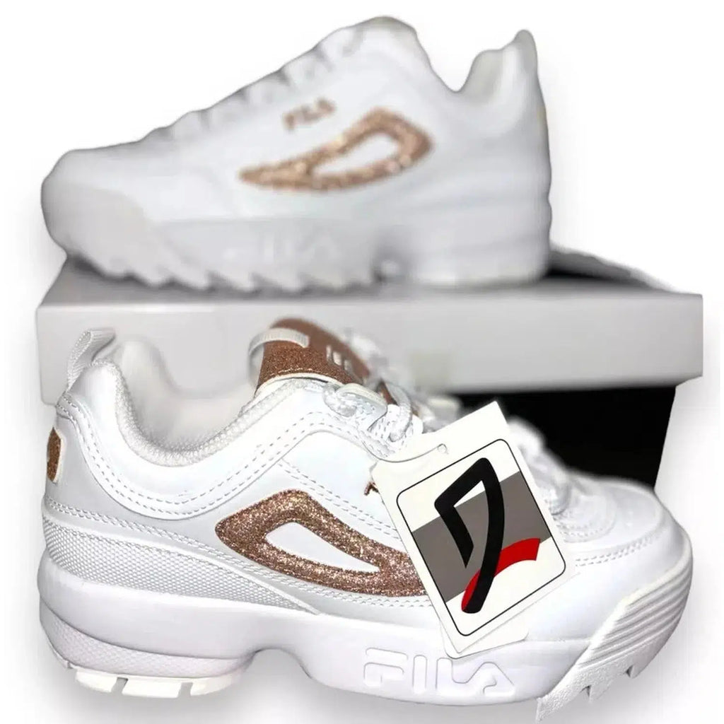 Fila Disruptor White Gold Glitter Trainers