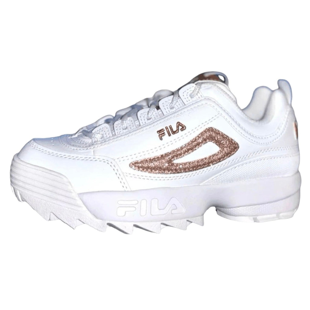 Fila Disruptor White Gold Glitter Trainers Belascos