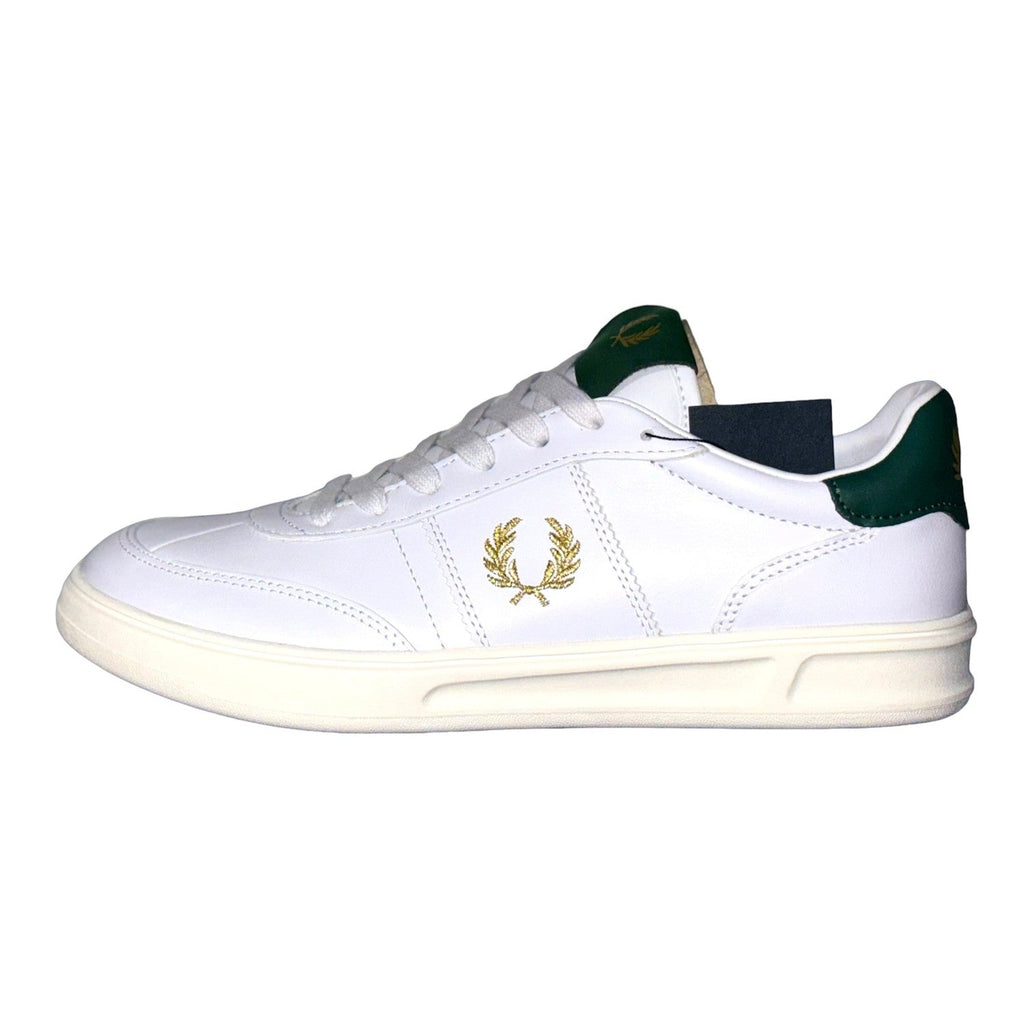 Fred Perry Mens White Green Leather Embroidered Trainers