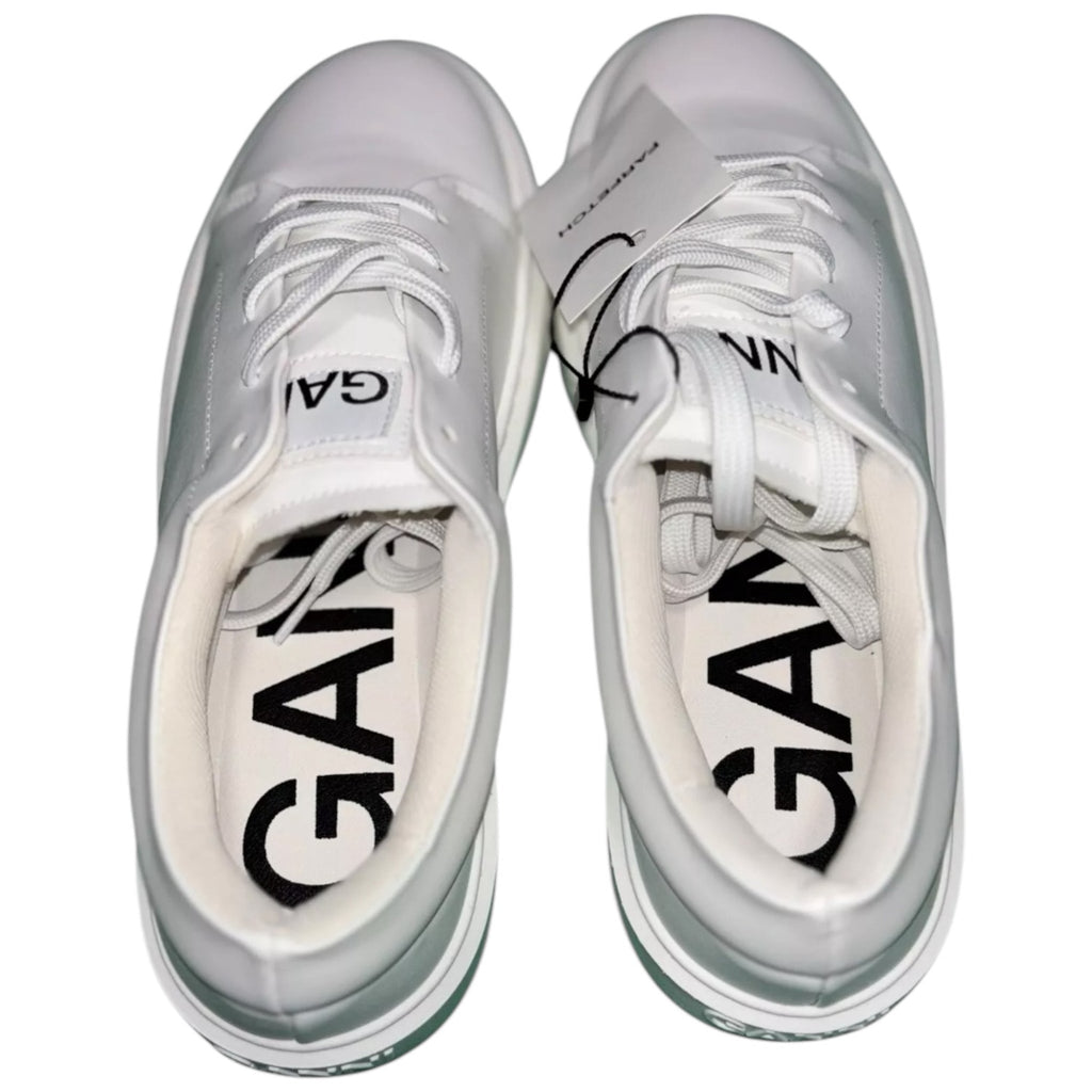 Ganni Court Sneaker White Egret Leather Trainers - Low-Top