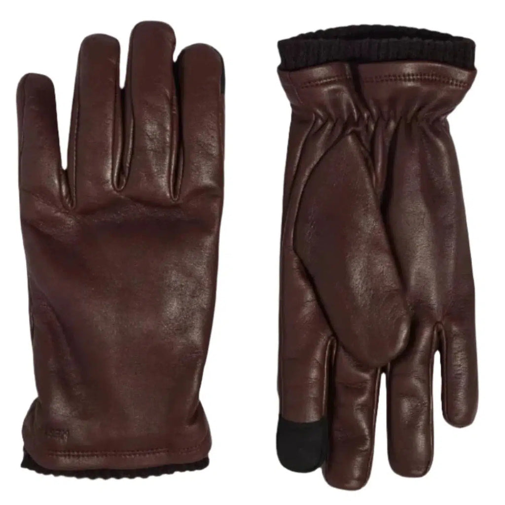 Hestra John Wool - Leather Ribbed Cuff Brown Touchscreen Gloves