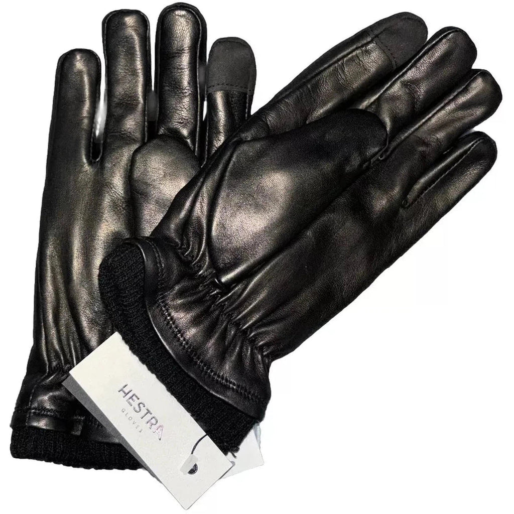 Hestra Mens Black Lamb Leather Gloves Touchscreen Compatible