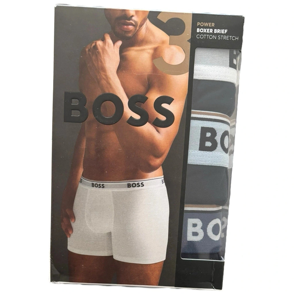 Hugo Boss Mens Boxer Shorts 3 Pack Blue and White