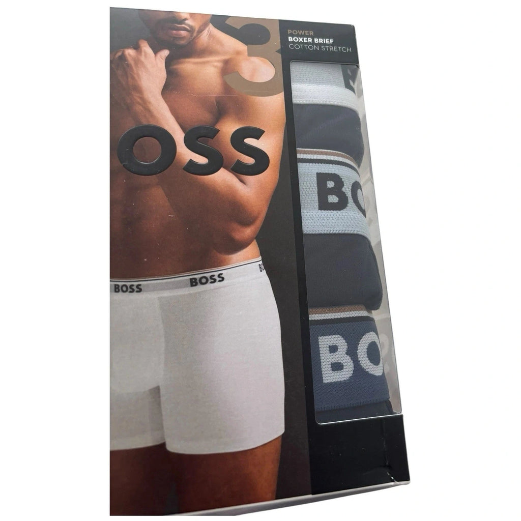 Hugo Boss Mens Boxer Shorts 3 Pack Blue and White