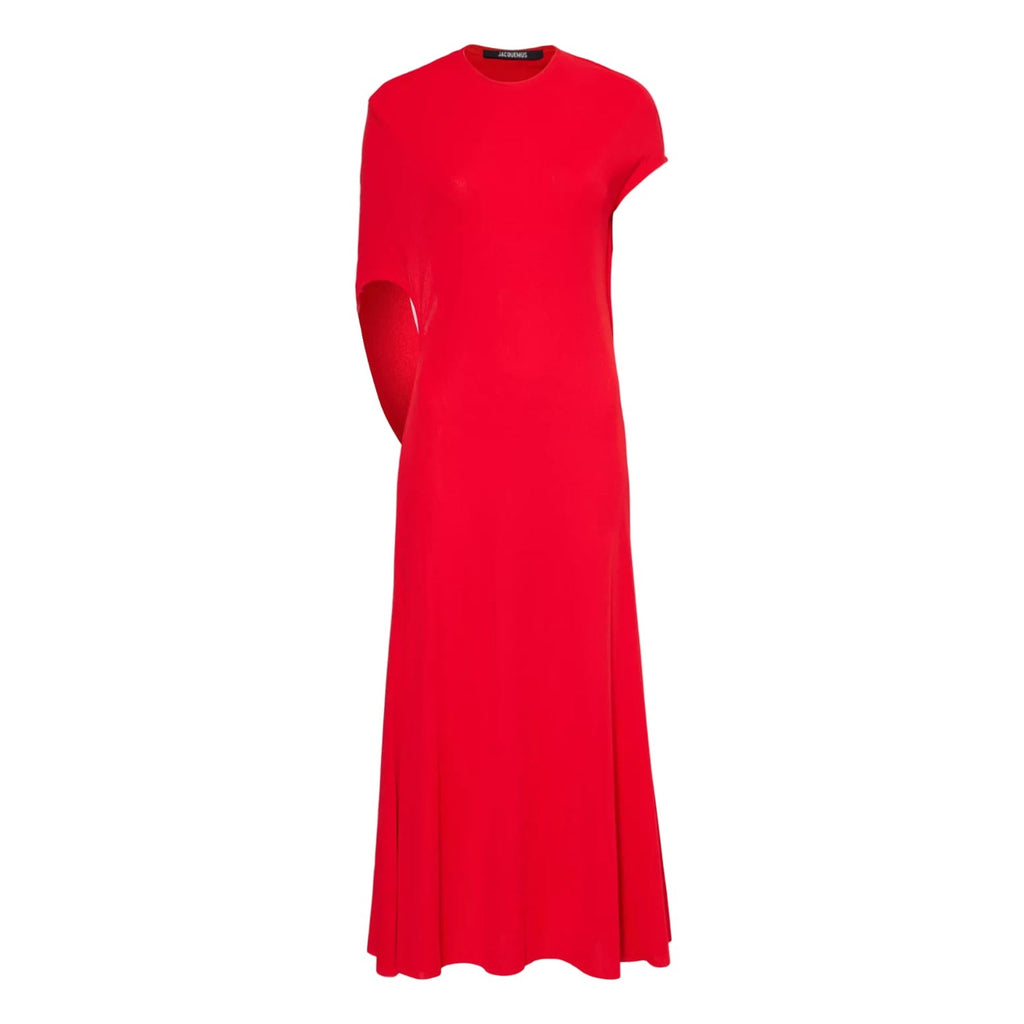 Jacquemus Red The Salerno Dress Asymmetric Draped Midi Dress