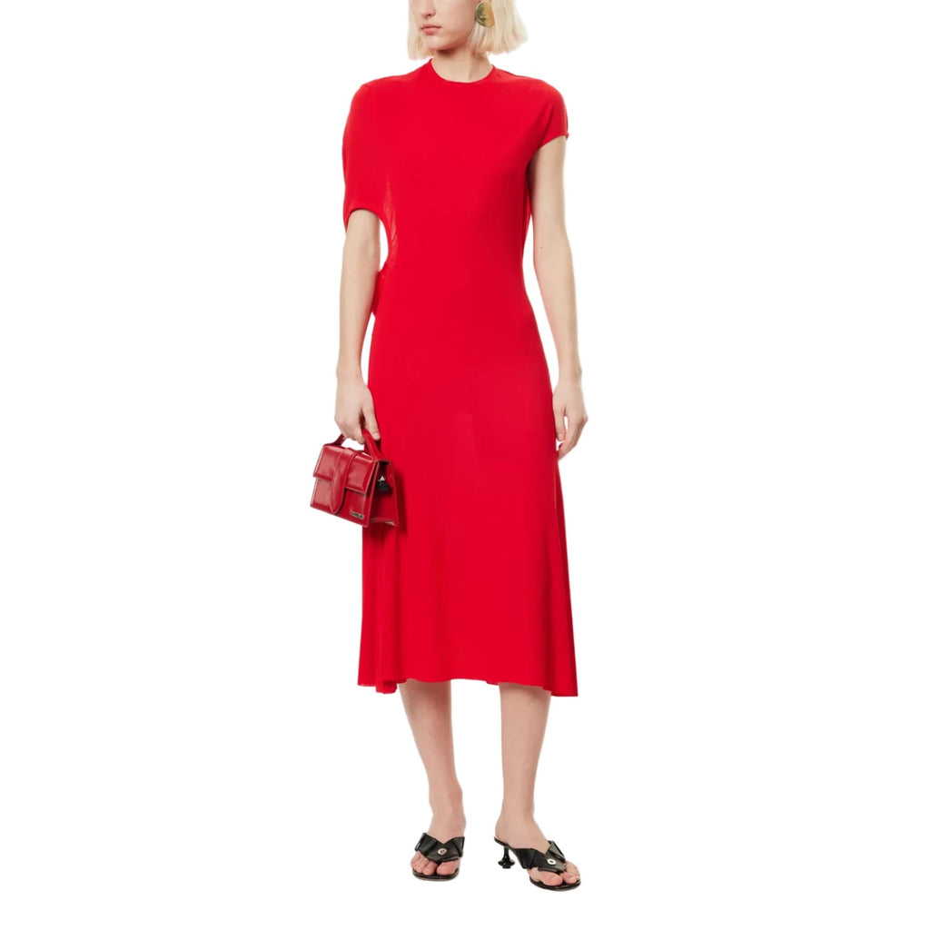 Jacquemus Red The Salerno Dress Asymmetric Draped Midi Dress