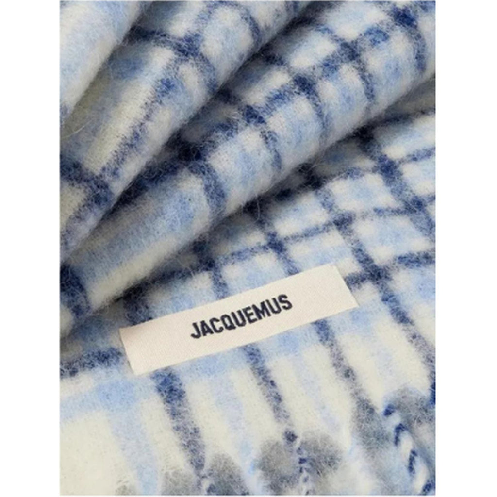 Jacquemus Wool-Blend Knitted Blue Scarf "L'echarpe Carro checked"