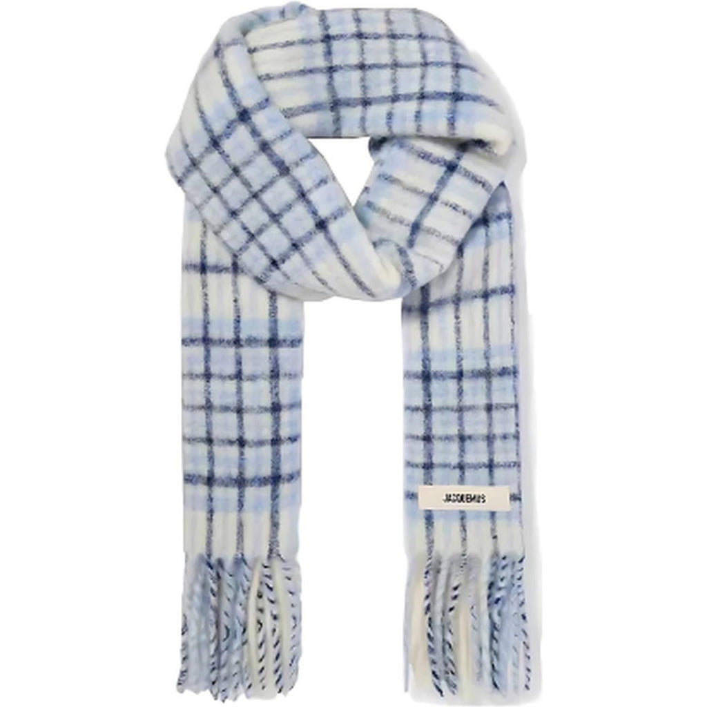 Jacquemus Wool-Blend Knitted Blue Scarf "L'echarpe Carro checked"