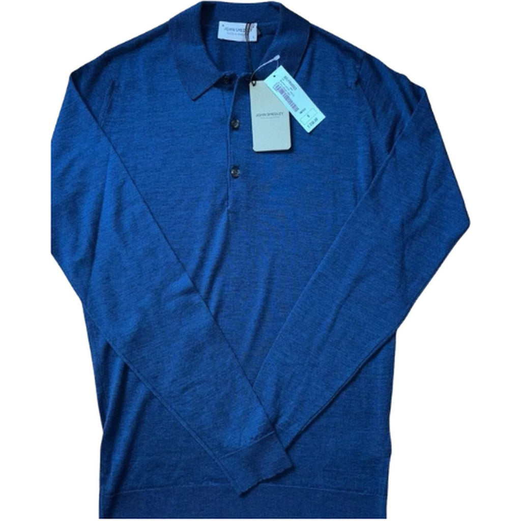 John Smedley Belper Merino Wool Blue Long Sleeve Men's Polo