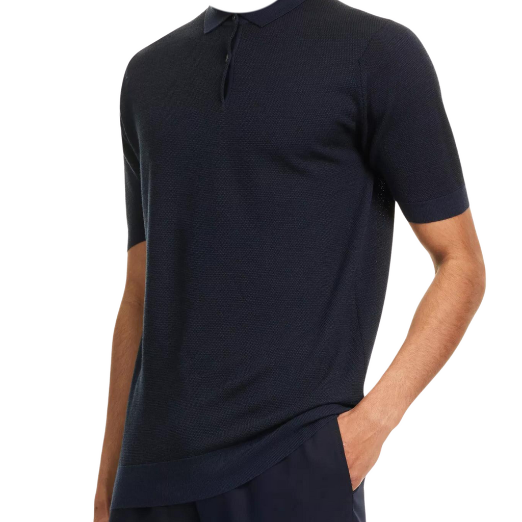 John Smedley Black Short Sleeve Wool-Knit Button-Up Polo Shirt