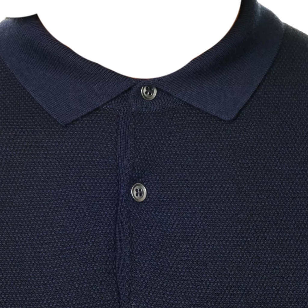 John Smedley Black Short Sleeve Wool-Knit Button-Up Polo Shirt