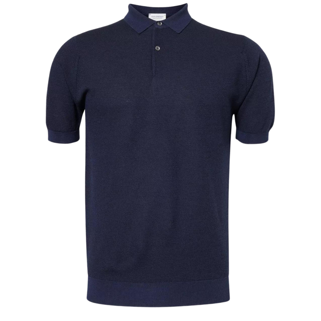 John Smedley Black Short Sleeve Wool-Knit Button-Up Polo Shirt