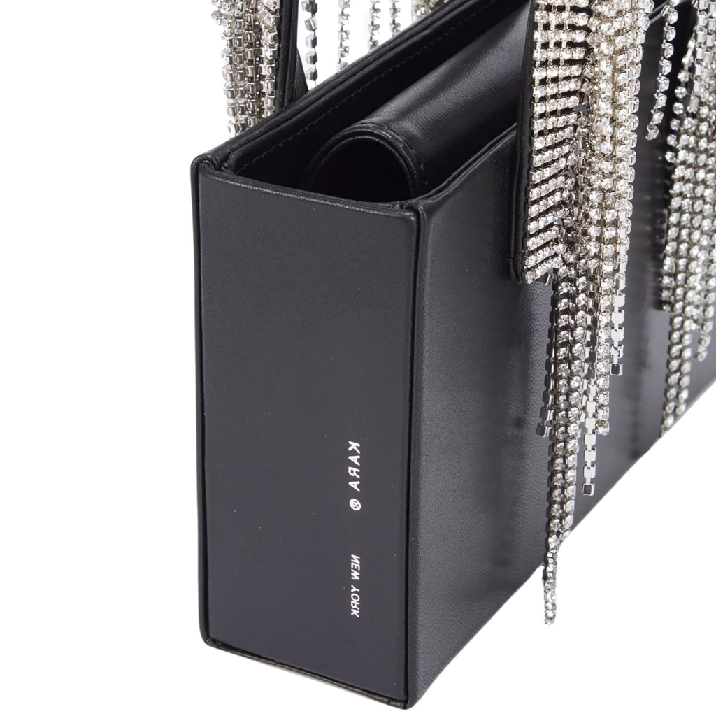 Kara Crystal-Embellished Black Midi Leather Tote Bag