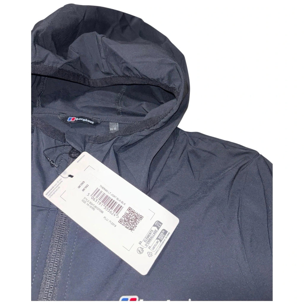 Kids Berghaus Theran Jacket Black Grey Full Zip Hooded Coat