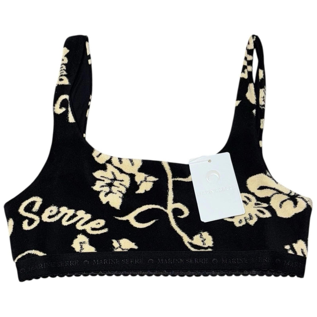 Marine Serre Ribbed Cotton Bra Black Cream