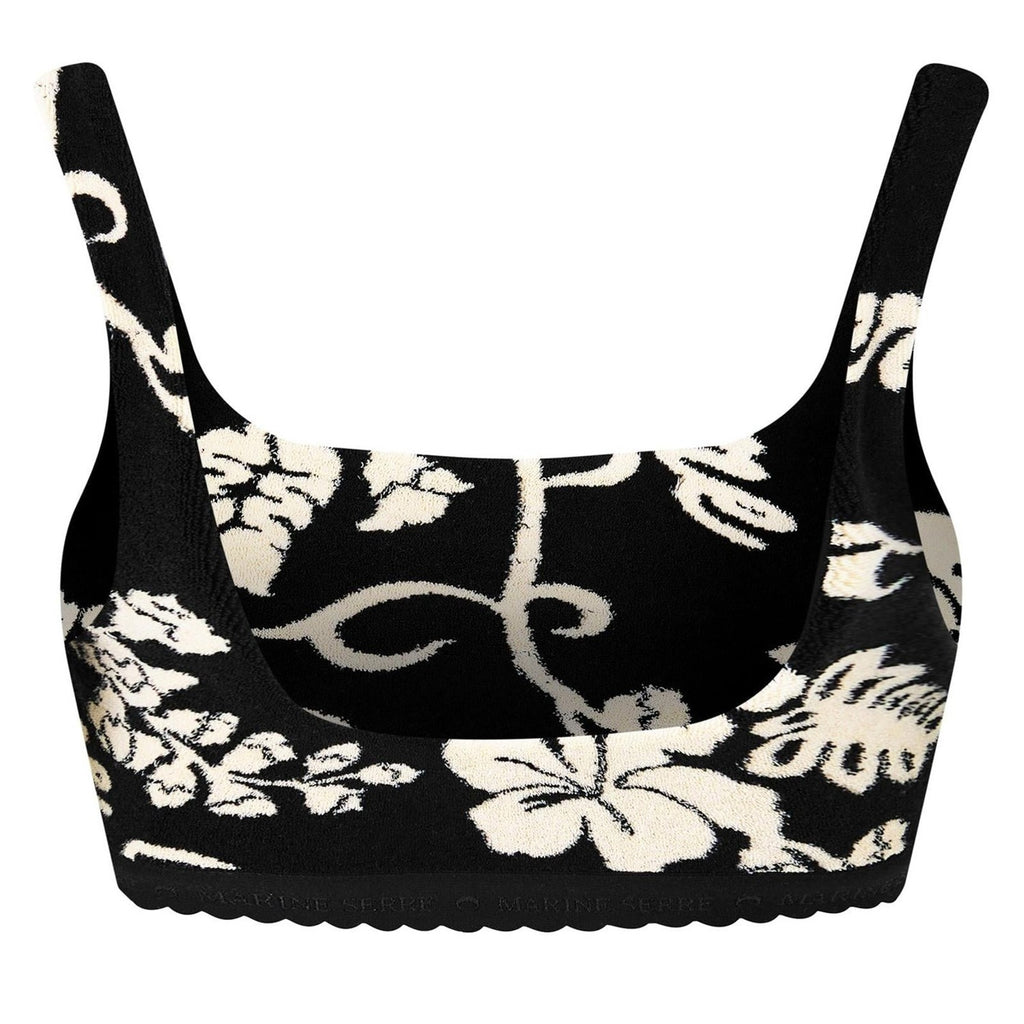 Marine Serre Ribbed Cotton Bra Black Cream